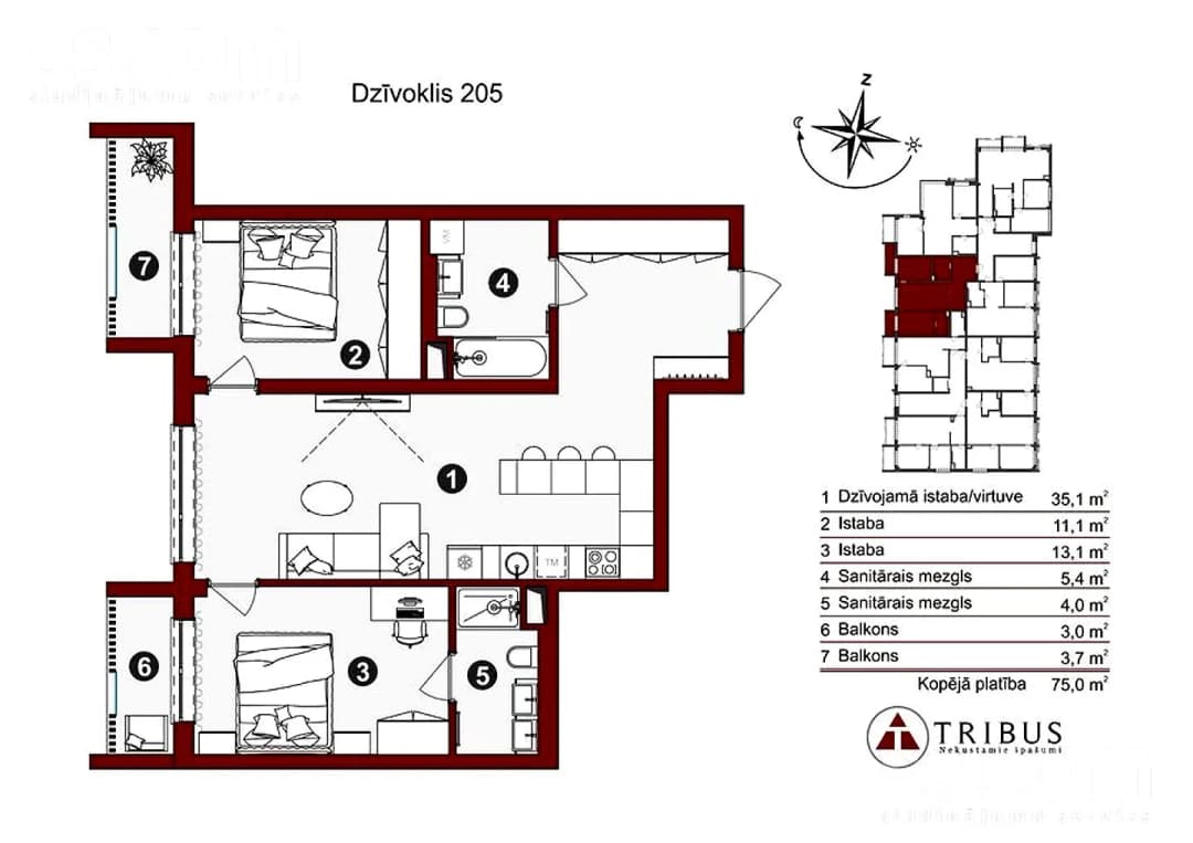 Trīsistabu dzīvoklis — Cēsu iela 7 — bilde 2